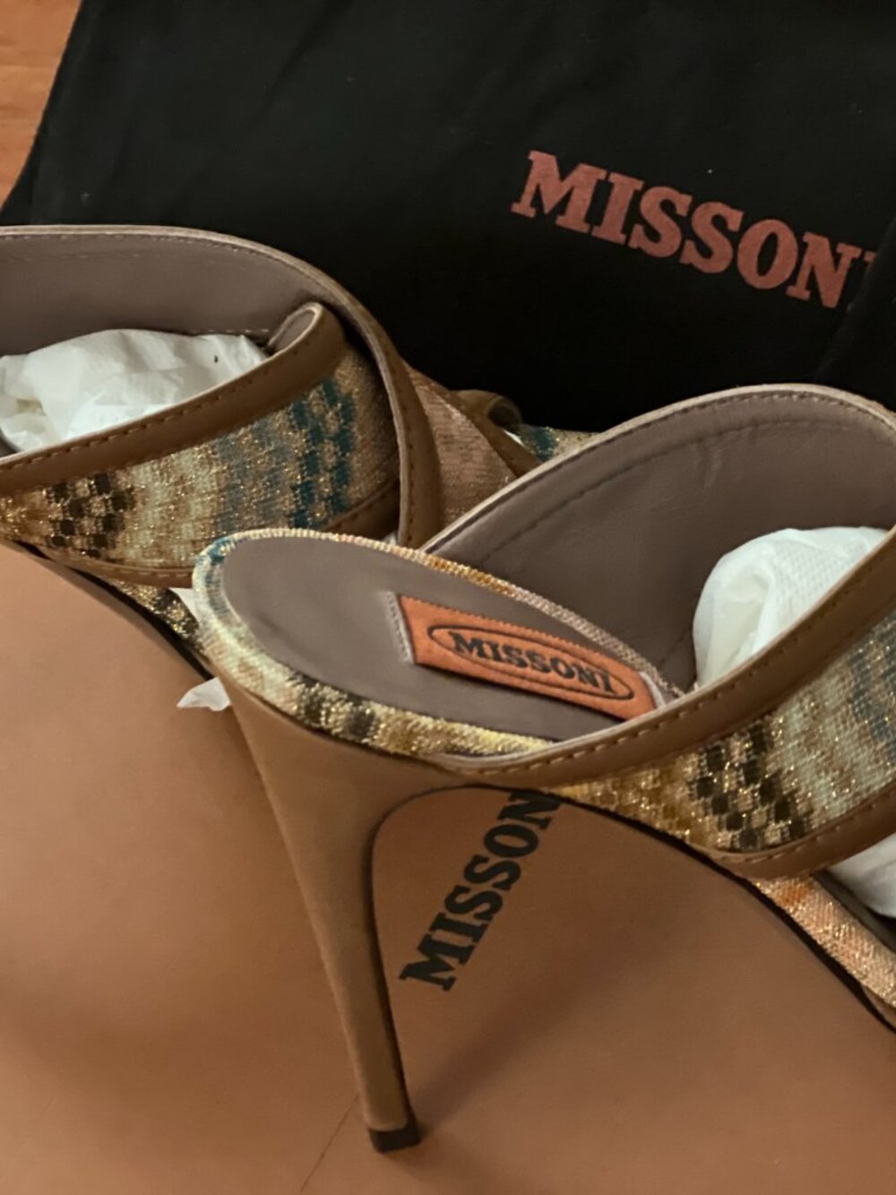 Missoni Raschel Zig Zag Lurex Sandals Gold Multi EU 39 - Picture 6 of 6